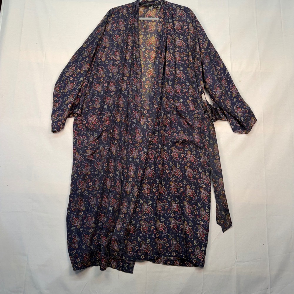 Christian Dior Monsieur Vintage 100% Silk Robe Navy Paisley One Size Kimono Robe
